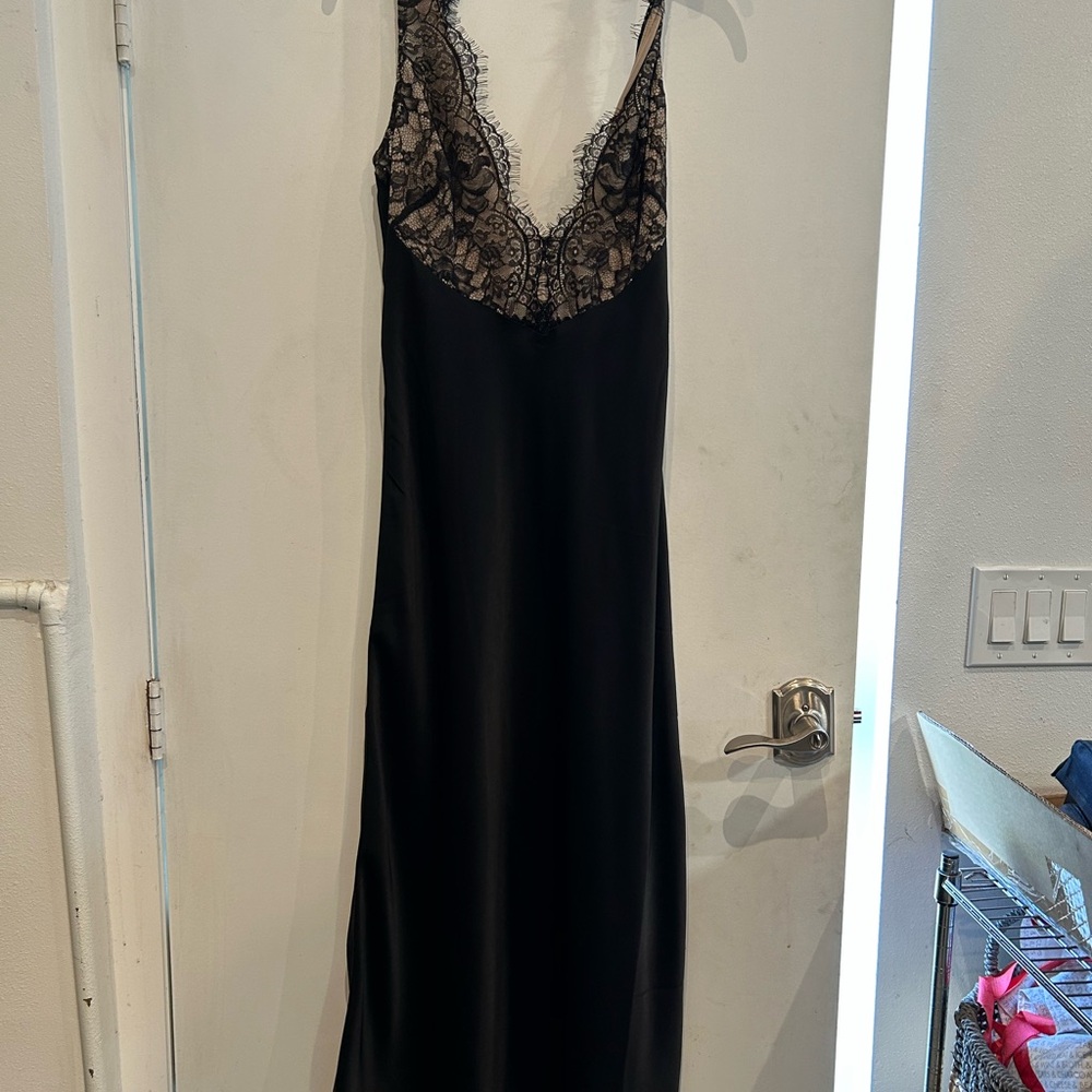Bardot Black Lace Chemise with Spaghetti Straps